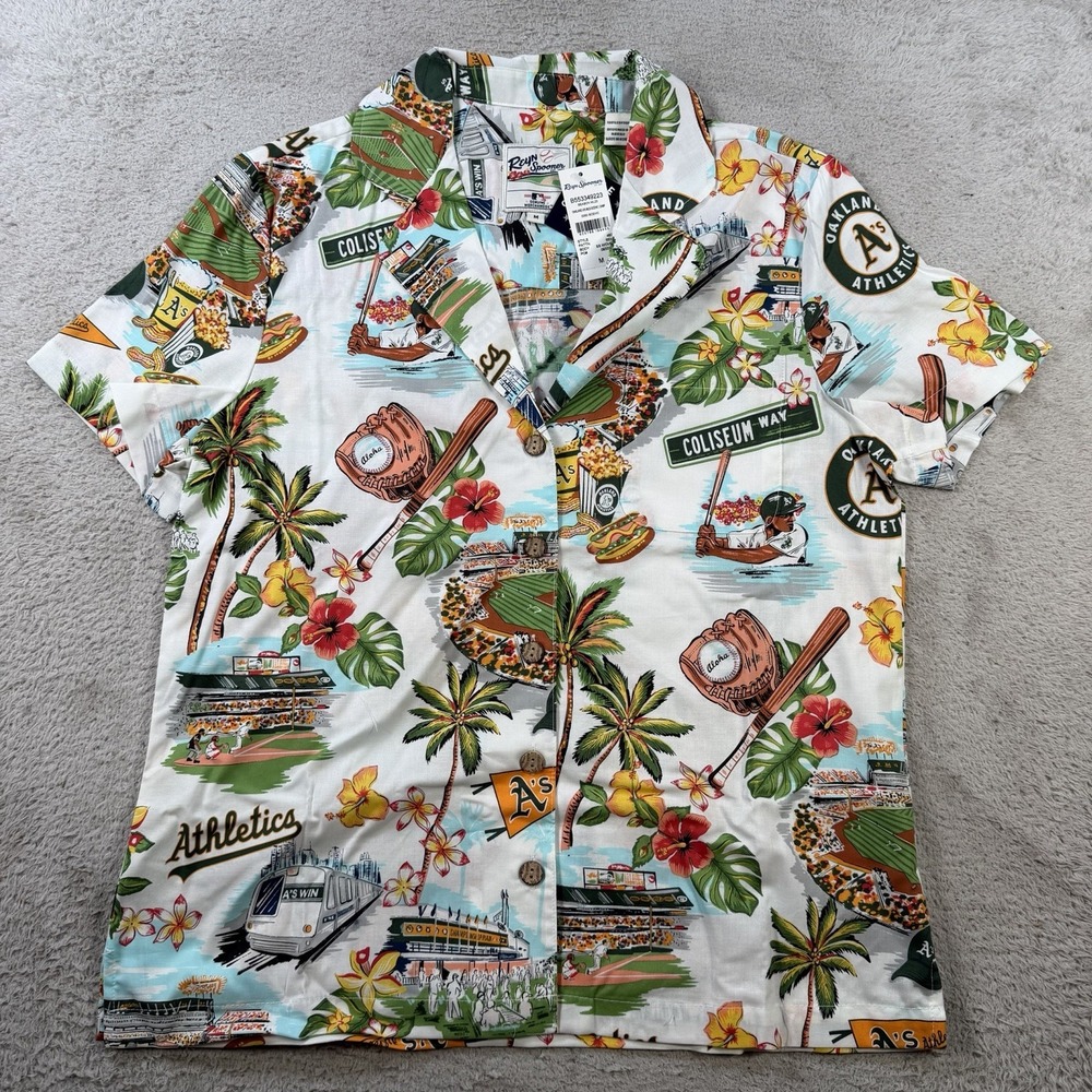 Reyn Spooner Oakland Athletics Shirt Women Medium Scenic Camp Button Up Hawaiian